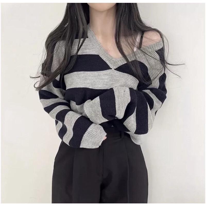 ZETTA KNITE SWEATER | SWEATER RAJUT WANITA KOREAN/ SWEATER RAJUT STRIP WANITA KOREAN