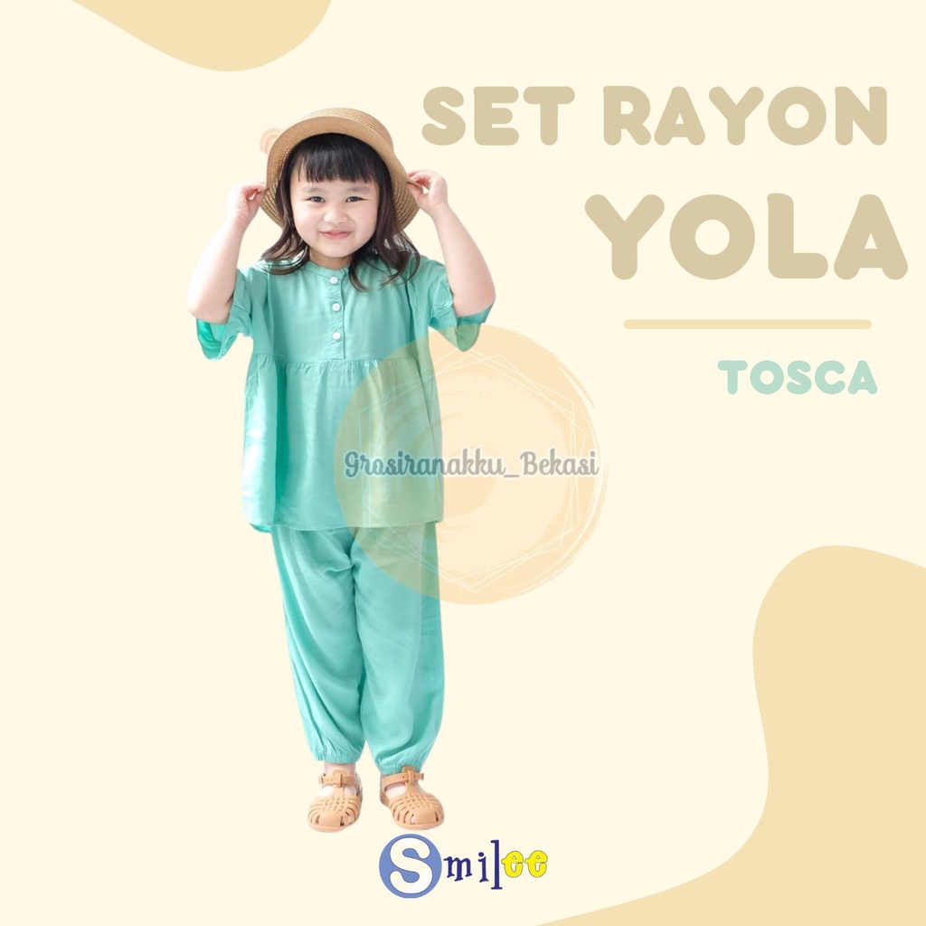 Setelan Anak Rayon Polos Smilee Yola Warna Tosca Size 1-5Thn