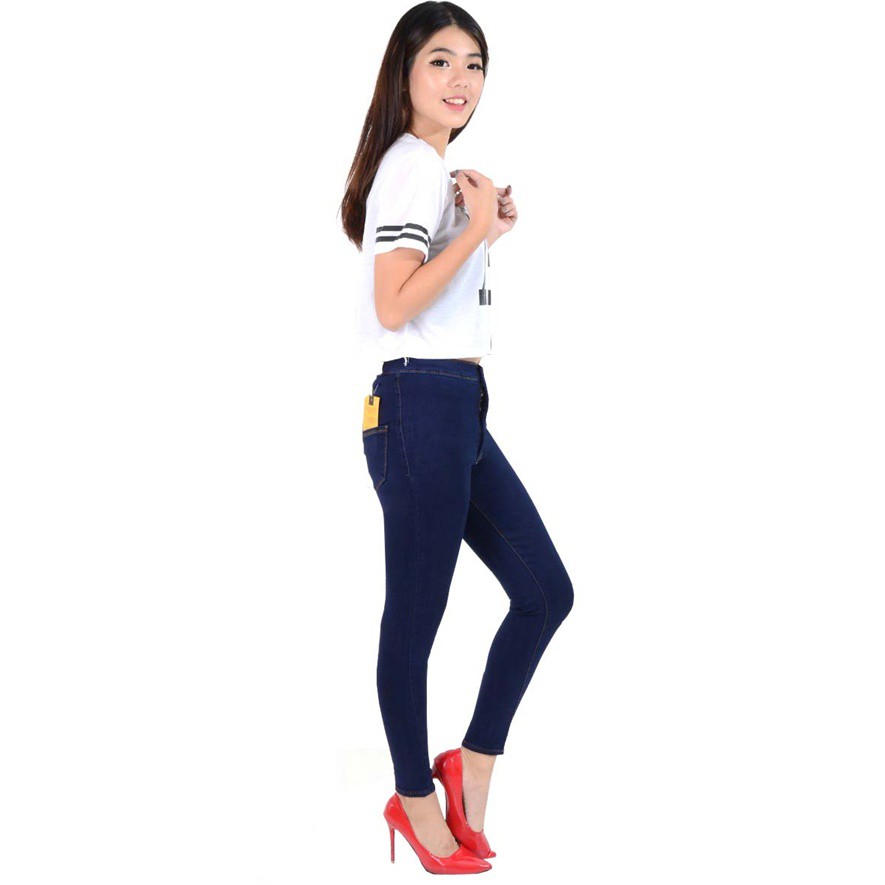 HW jeans Navy Keziya, Celana highwaist jeans high waist