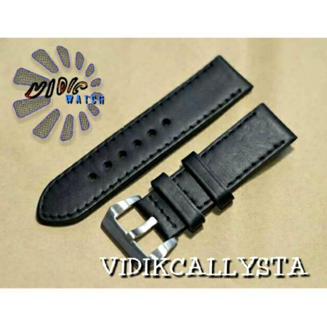 STRAP WATCH / TALI JAM KULIT ORIGINAL UNIVERSAL SEMUA JAM 24 MM WATERPROFF BLACK EDITION