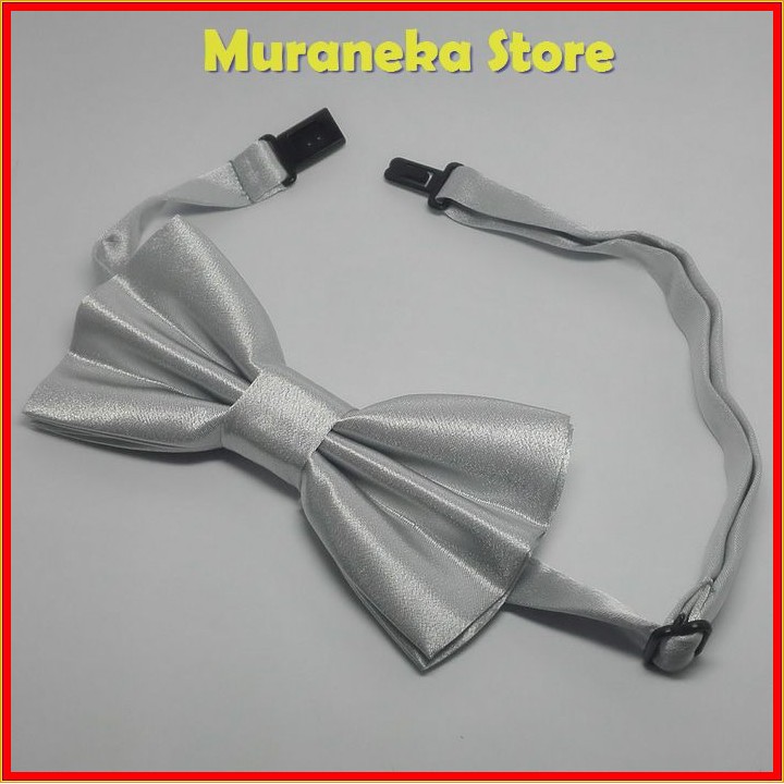 Dasi Kupu Polos Silver Pria Pita Pakaian Kupu2 Pesta Cowok bowtie Pengantin Wedding Set Satin motif