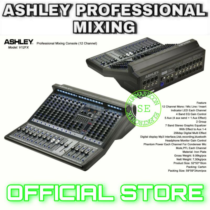 mixer audio 12 channel original ashley V12FX usb bluetooth recording