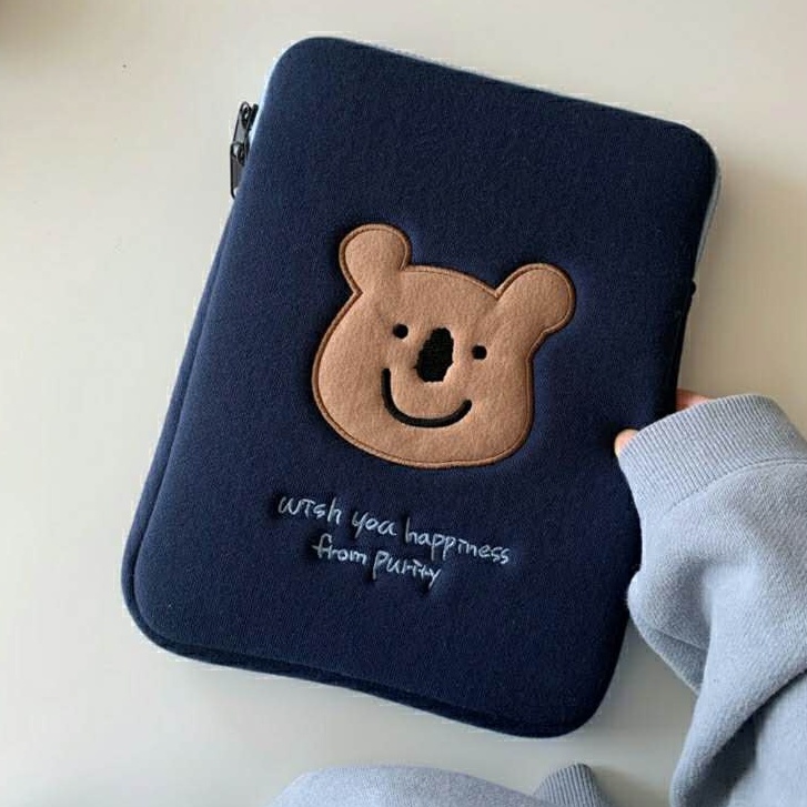 Sleeve Pouch Sarung Tas Bag Case Ipad Tab Tablet Macbook Air Pro Laptop Asus Acer Lenovo HP Huawei 11 12 13 14 15 inch Motif Gambar Koala Bear Beruang Warna Biru Navy Lucu Cute Murah Korean Model