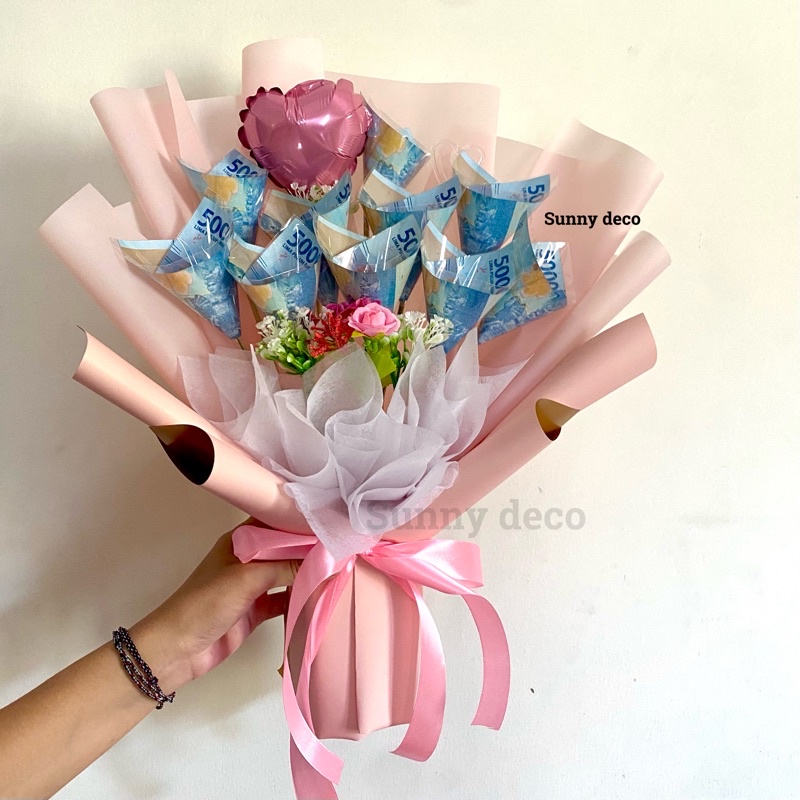 Money Bouquet Medium Size 500k  /  Buket Uang Asli + snack | bucket  uang