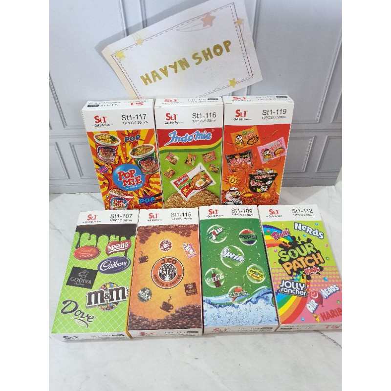 (12pc) pen gel/pen motif makanan minuman/pulpen lucu/pen mie/pen fancy-2