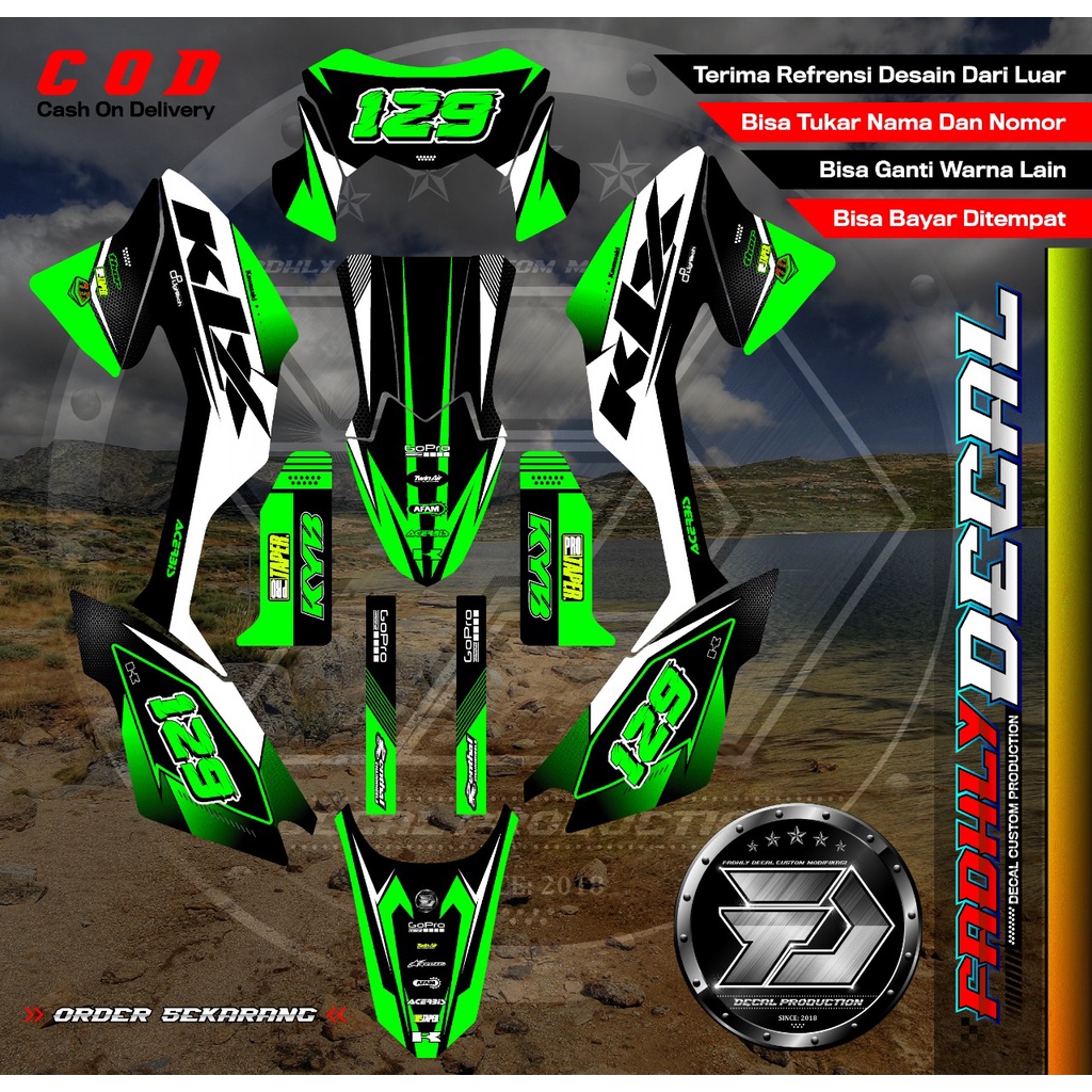Decal KLX bf Fullbody Hijau Putih Hitam Keren