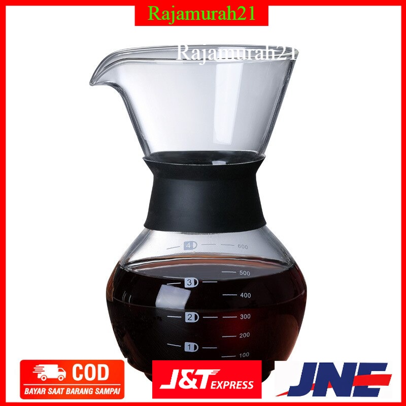 OHFIN Coffee Maker Pot V60 Drip Kettle Teko Kopi Barista Borosilicate Glass 300ml.