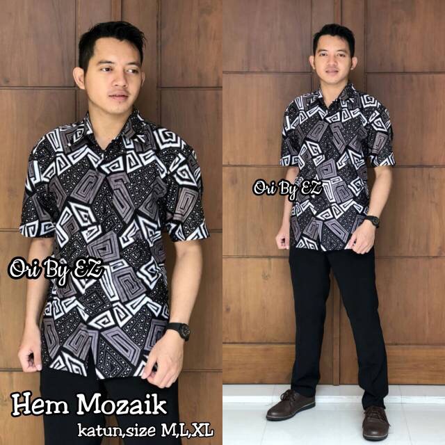 Couple Serut Mozaik Putih Monokrom Sarimbit Batik Dress