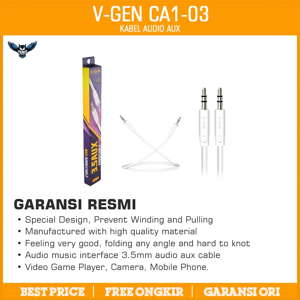 KABEL AUX V-GeN CA1-03 Audio Cable 3.5mm Male to Male 1 Meter