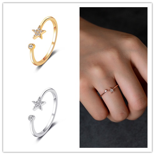 1pc Cincin Model Terbuka Desain Pentagram Hias Berlian Gaya retro Untuk Wanita