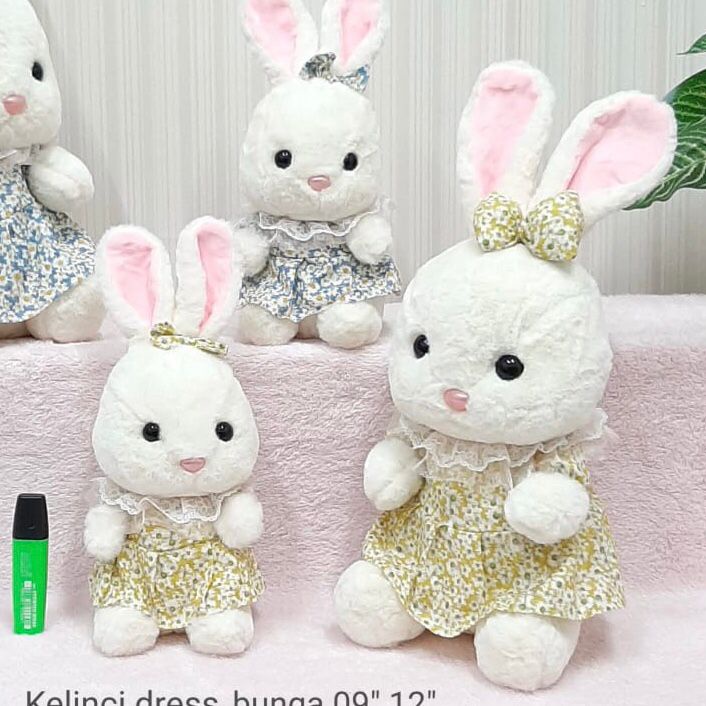 Boneka Kelinci Dress Renda Bunga Pita Rabbit Animal Bahan Lembut