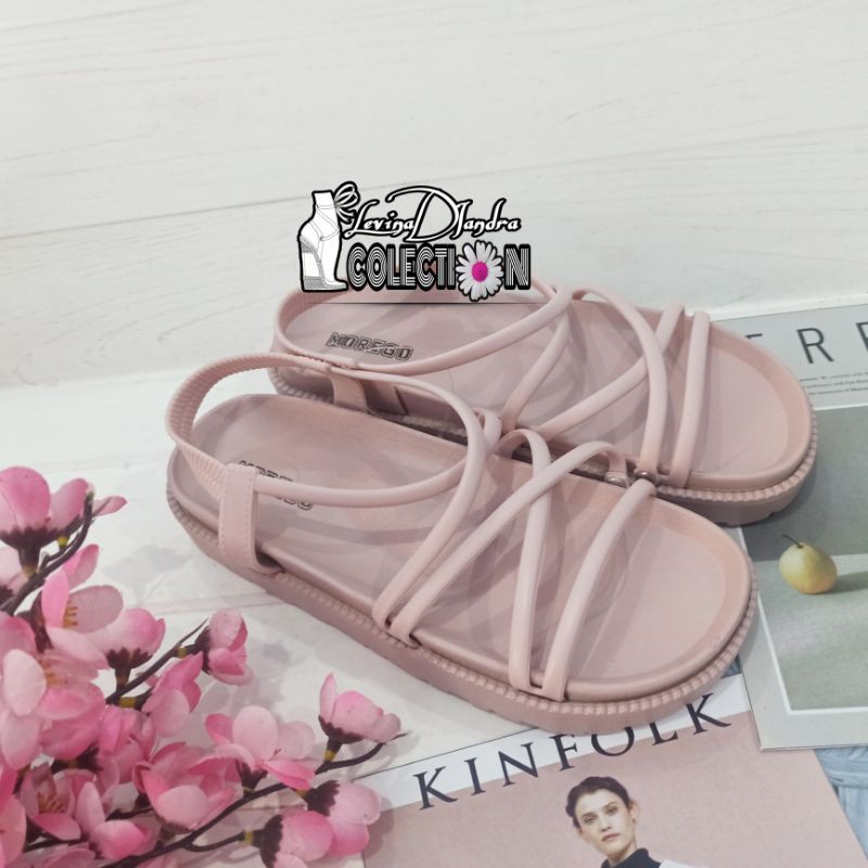 SANDAL KARET JELLY GLADIATOR TALI SILANG MOREGO 36-40-Pink muda MOREGO