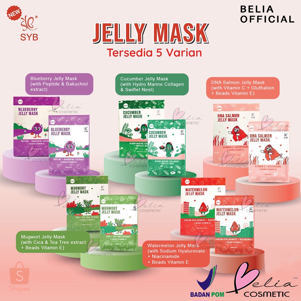 ❤ BELIA ❤ SYB Jelly Mask Series | Blueberry | DNA Salmon | Mugwort | Watermelon | Cucumber | Masker | BPOM