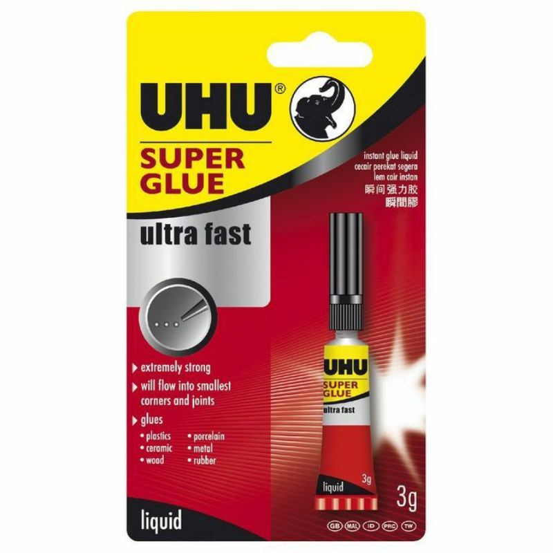 

UHU Super Glue 3 Gr Lem Kayu - Besi - Keramik - Platuk - Kaca Liquid Ultra Fast