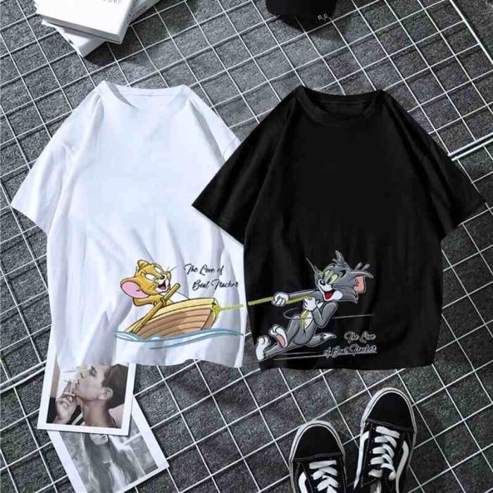 MYSTIQUE.ID-BAJU KAOS COUPLE TO*M &amp; JER*RY IN BOAT T-SHIRT LUCU DAN AESTHETIC