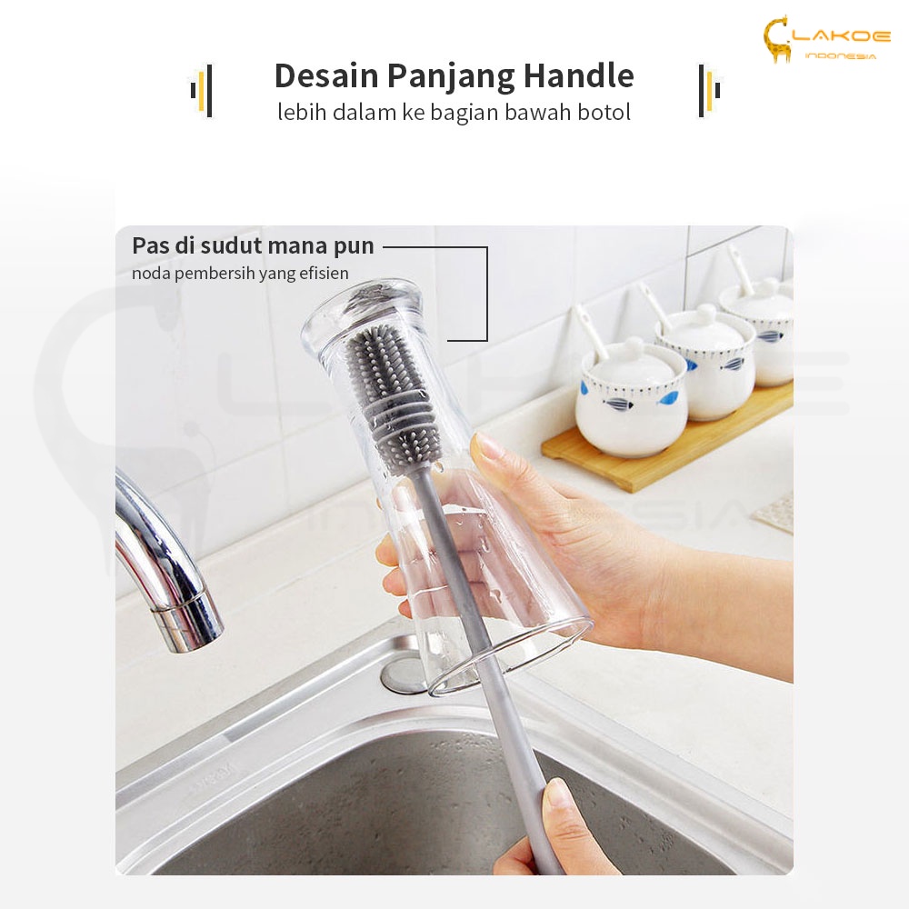 LAKOE Sikat pembersih botol bahan Silikon Gagang Panjang