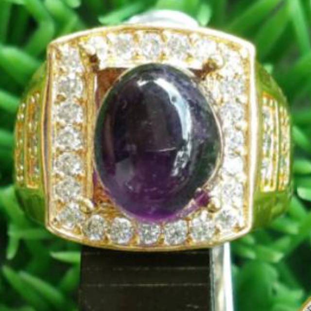 Cincin batu akik kecubung ungu tua amethyst