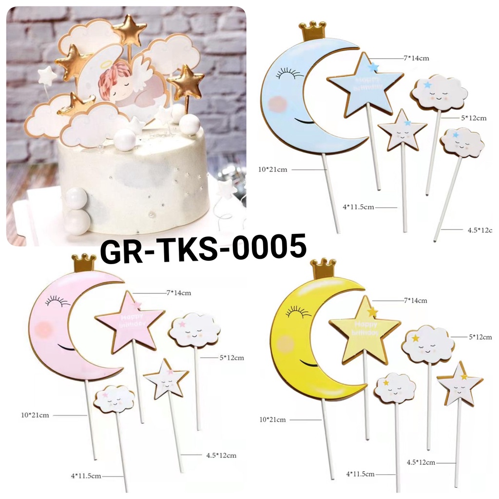 

GR-TKS-0005 Cake topper kertas tusuk hiasan kue bulan bintang awan yamama baking
