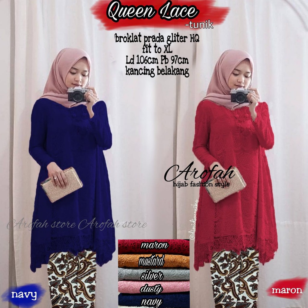 Premium brokat queen lace tunik broklat full furing setelan batik kebaya brokat