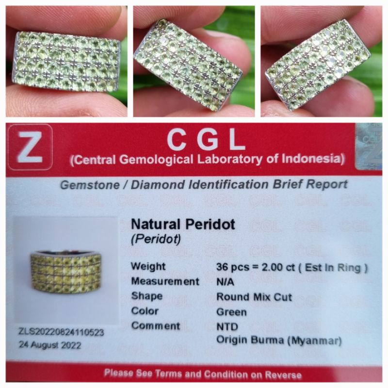 

Cincin Stempel Natural Peridot Memo 36pcs est 2.00 crt