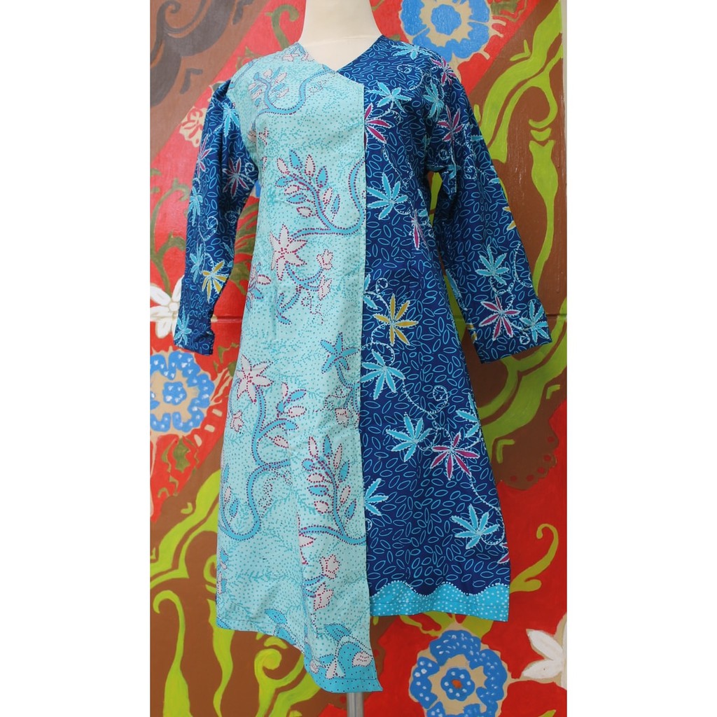Asymmetric Two Toned Dress - Batik Kombinasi Tulis Madura (Biru Tua dan Biru Muda) = 2