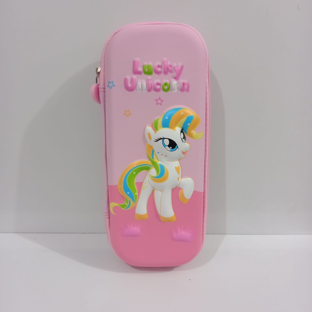 Tempat pensil Unicorn 3D Timbul Kotak Pensil Unicorn Lucky Pony kotak pensil karakter lucu kado ulang tahun anak perempuan