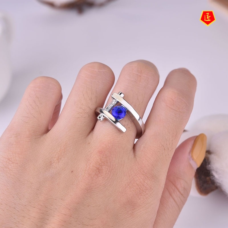 [Ready Stock]Creative Modern Inlaid Sapphire Ring