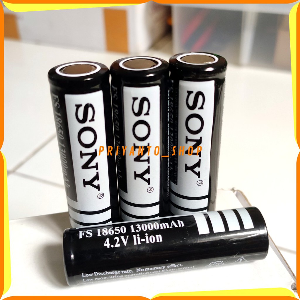 BATERAI BATRE SONY 13000mAh 18650 BATERAI SENTER POLICE SWAT ISI ULANG RATA TANPA KEPALA HITAM FREE BUBEL WARP