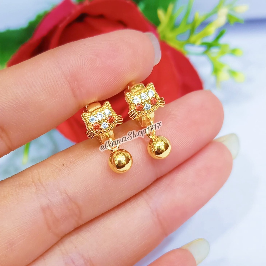 ANTING ANAK-ANAK HELLO KITTY JEPIT PERMATA/CLIP PERHIASAN LOGAM EMAS ANTI KARAT