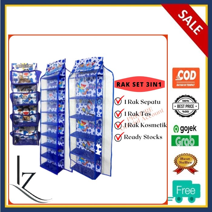 [3IN1 Kosmetik] RAK SET GANTUNG RAK SEPATU RAK TAS RAK KOSMETIK SUSUN ISI 3PCS)