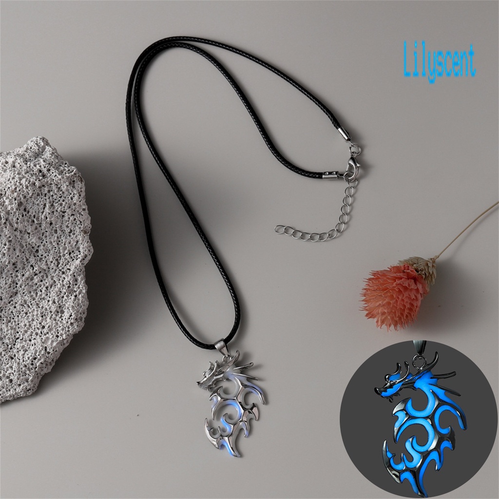 Kalung Liontin Naga Fluorescent Bahan Alloy Warna Silver Untuk Hadiah