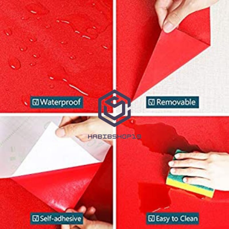 Wallpaper Sticker Dinding Embos Polos Merah 10mx45cm