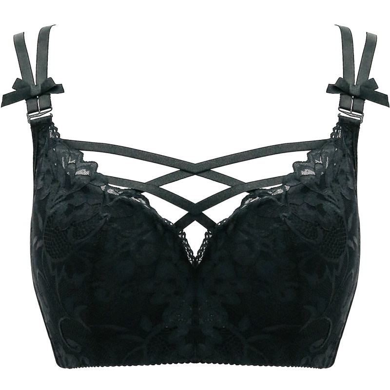 【New】FRS Home Ukuran besar Bra Full Cup Bra Sexy Cross Lace Lace Dengan Steel Rings Gathering Pakaia