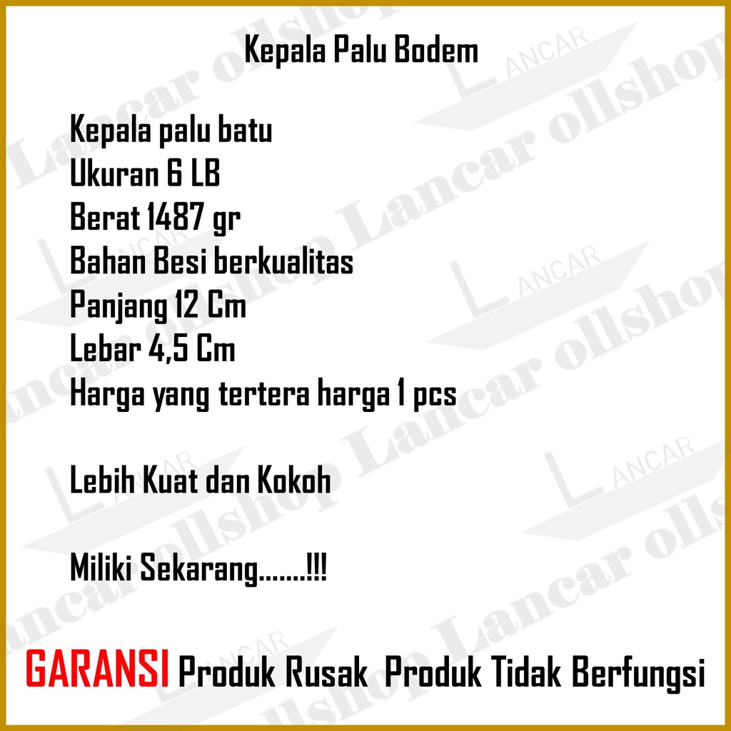 Palu Besi Kepala Godam Bogem Bodem Batu Tanpa Gagang Kayu Fiber 6 Lb Murah