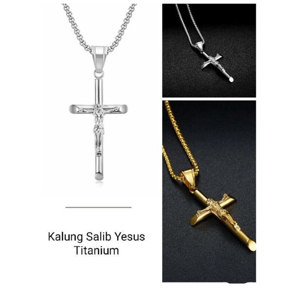 Kalung Salib Yesus Titanium Rantai Holo Emas Dan Silver  Pria dan Wanita