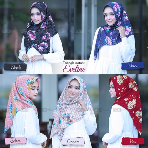 Hijab Triangle/Segitiga Instant Eveline motif bunga bulan praktis langsung slup ekslusif