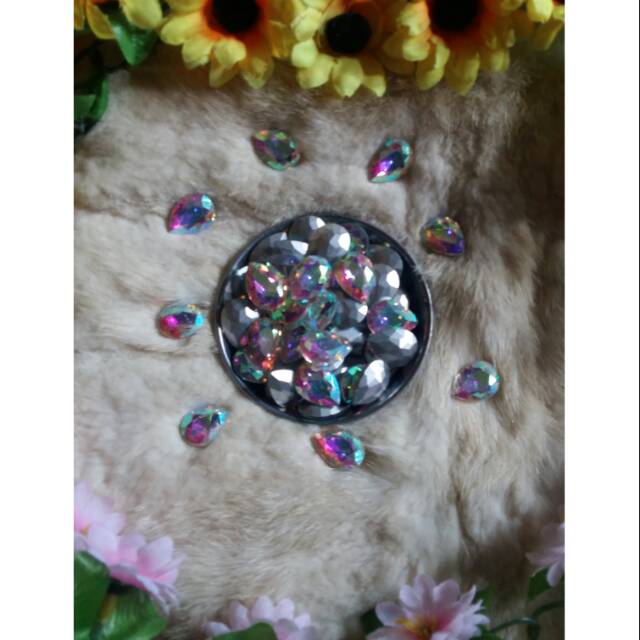 Teardrop crystal 13x18mm warna ab silver