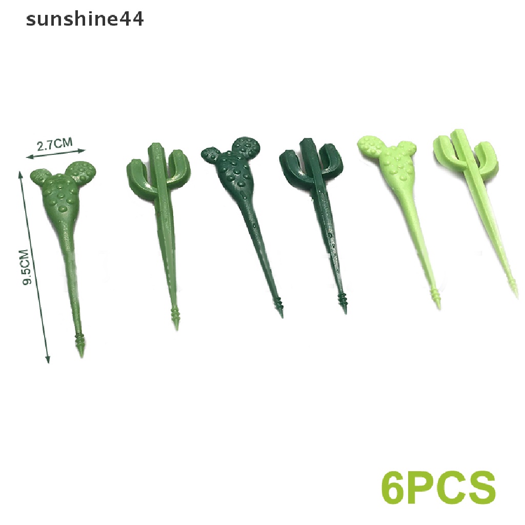 Sunshine 6pcs / Pak Tusuk Gigi Bentuk Kaktus Hijau Bahan Plastik