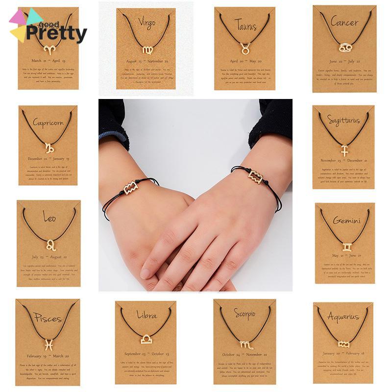 Gelang Tangan Tali Hitam Adjustable Aksen Lambang Zodiak - PD