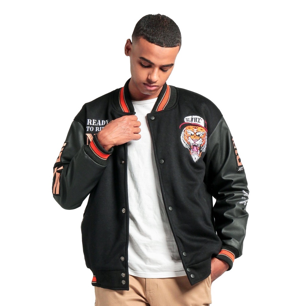 Jaket Varsity Baseball Unisex  The Tiger Black Full Bordier Original SLVHX