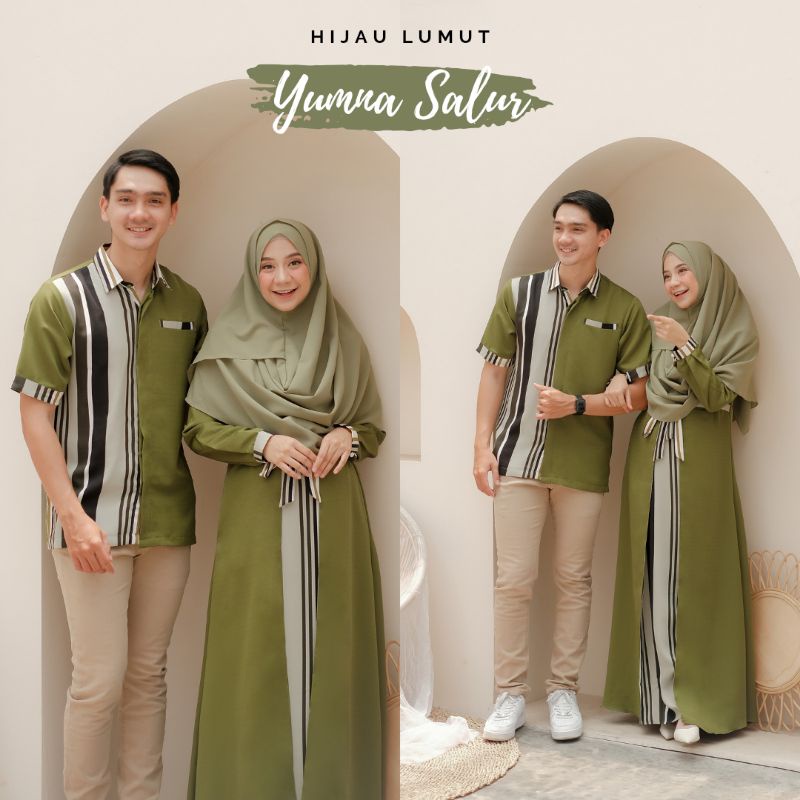 Baju Couple Yumna Salur variasi warna Hijau Navi Milo