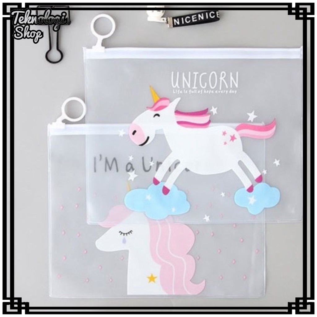 ZIPPER POUCH A5 TRANSPARANT Motif UNICORN