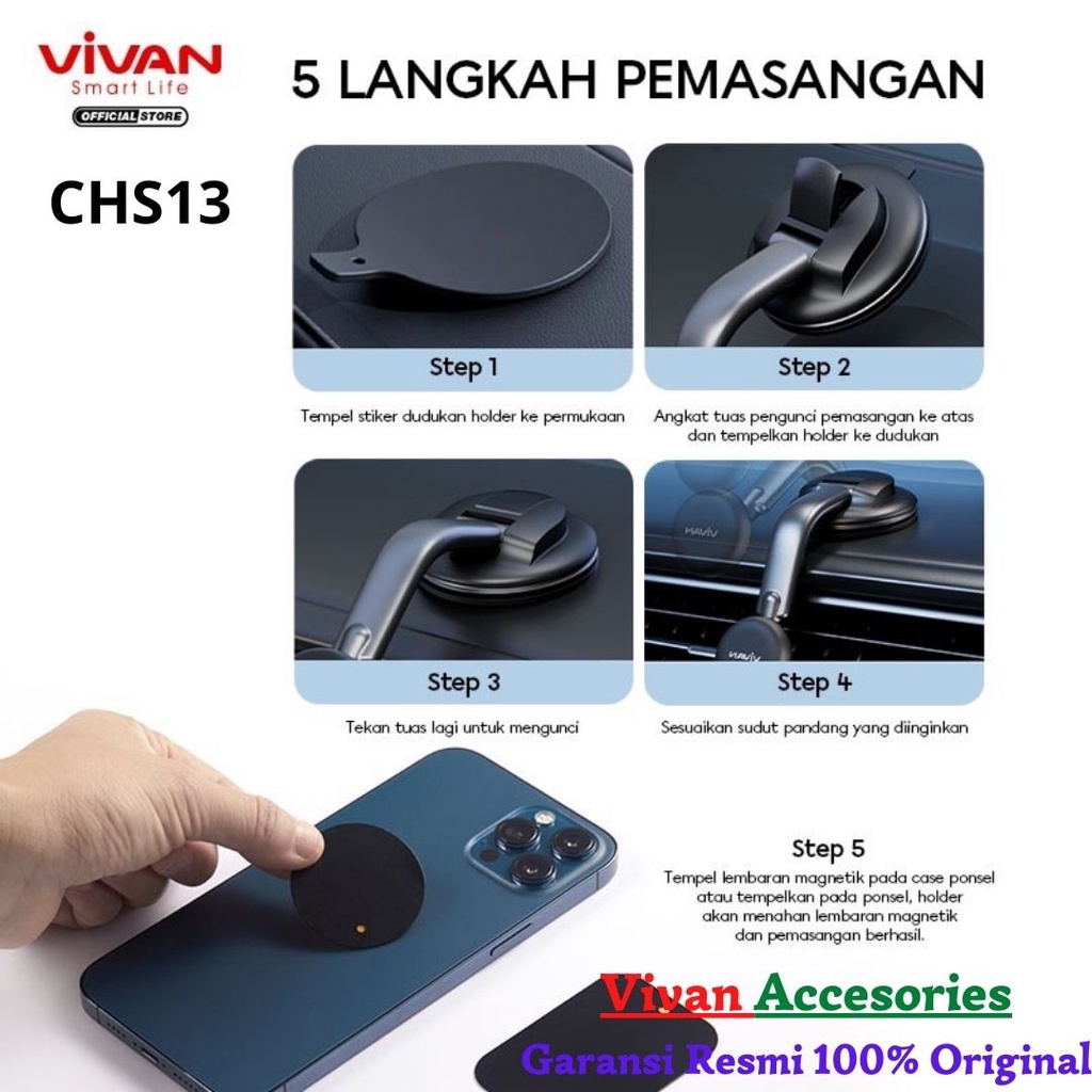 Vivan CHS13 Magnetic Car Holder Mobil Phone Dashboard Mount Fleksibel