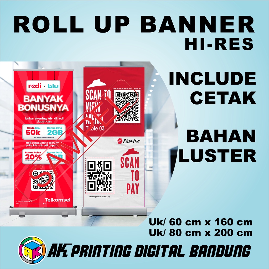 Roll-Up Banner Ukuran 60cmX160cm / 80cmX200cm  Bahan Luster MURAH