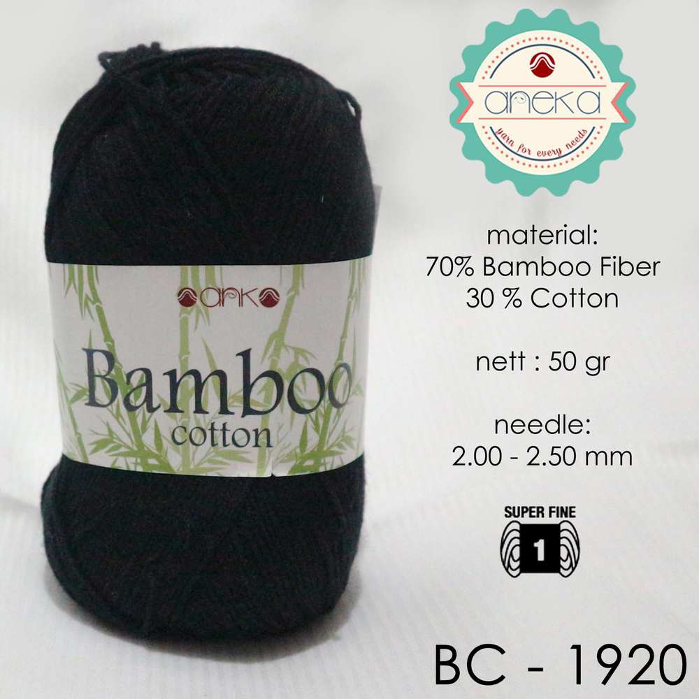 Benang Rajut Katun Bambu / Bamboo Cotton Yarn 2 - 1920 Hitam