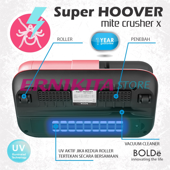 BOLDe SUPER HOOVER MITE CRUSHER X WIRELESS - Vacuum Cleaner UV Pembasmi Tungau dan Bakteri