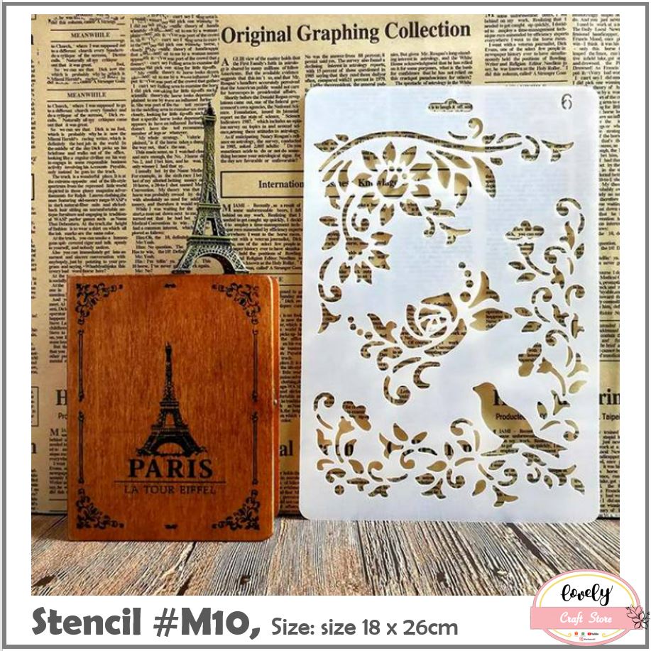 

LovelyCraftStore | M10 ~ Plastic Stencil Plastik Stensil Cetakan Stensil Lukis, Baking, Journal, Scrapbook, Bujo, Drawing, etc ~ flowers, bunga, bird