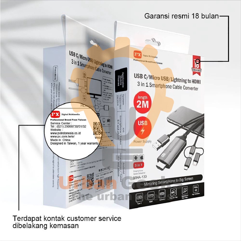 Kabel HDMI ke Type C USB/Micro/Lightning Converter 3in1 2M PX MHA-130