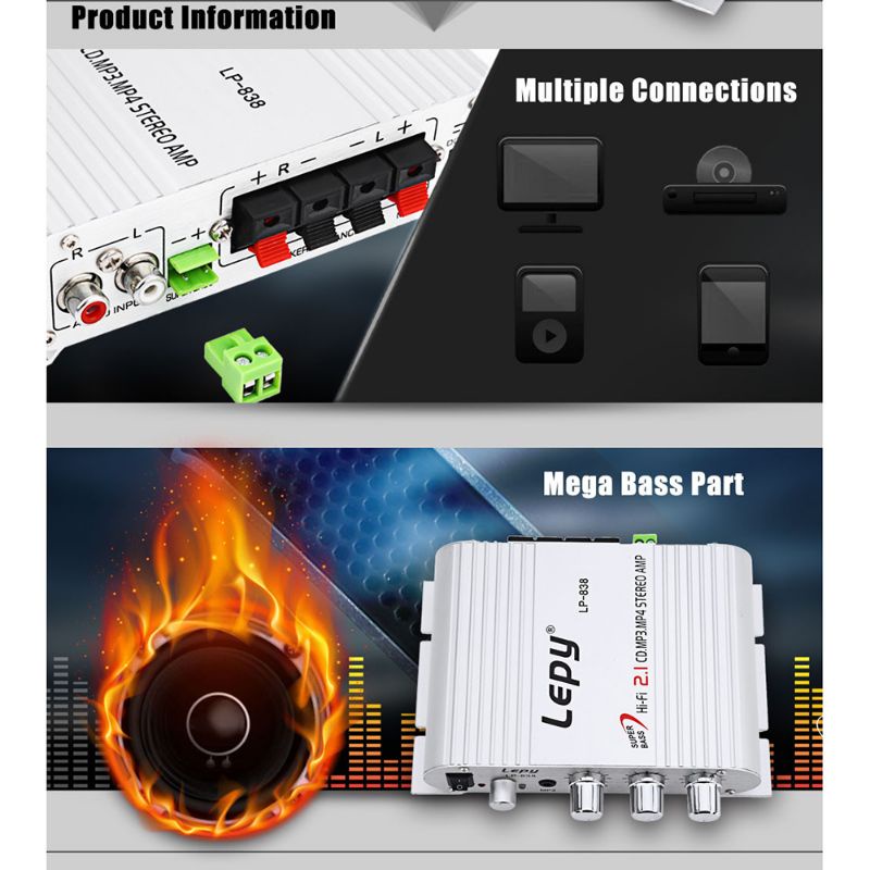 Lepy HiFi Stereo Amplifier Treble Bass Booster