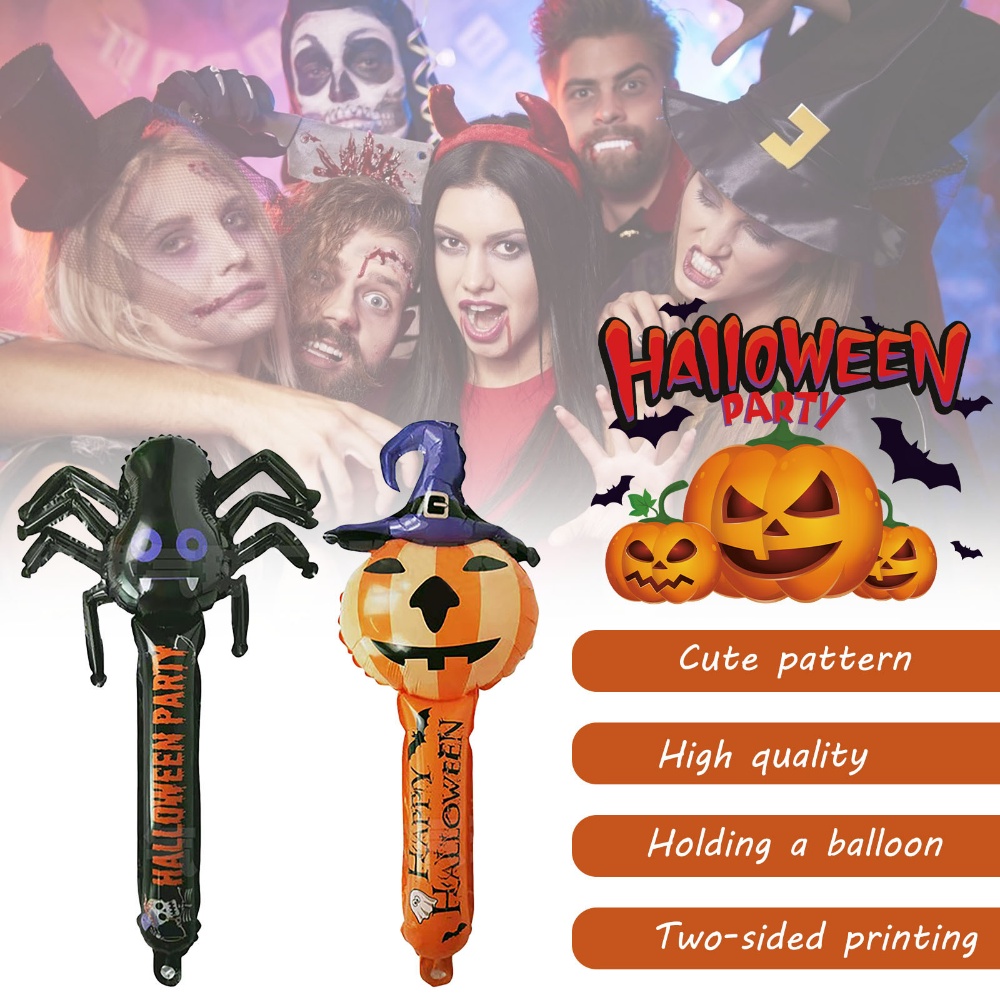 Alat Tongkat Balon Tiup Bahan Aluminum Film Motif Labu Laba-Laba Untuk Dekorasi Pesta Halloween